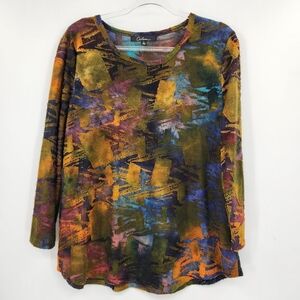 Calessa Long Sleeve Knit Top Textured Womens Size Large Multi Fall Watercolor